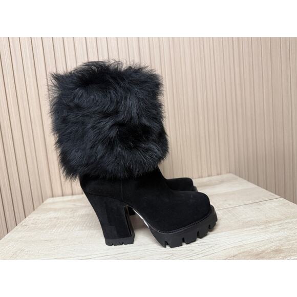 Prada Calzature Donna Real Fur Suede Leather Boots Size EU35 - Picture 2 of 12